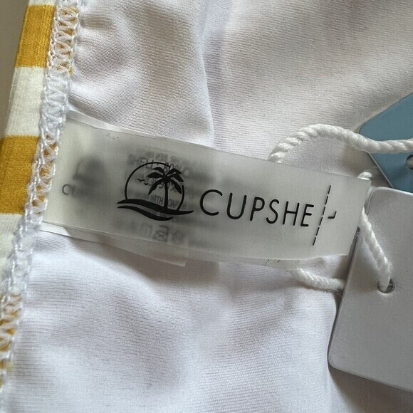 CUPSHE Swim Bottoms Size L Yellow and White Striped High Waisted Textured - Picture 14 of 14